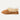 A side view of a chestnut color Sheepskin Slipper with beige fur collar on a white background from kiwi sheepskins