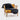 Wooden chair with a black Sheepskin rugs and orange cushion on a white background #color_black