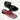 A pair of sheepskin insoles in pink and black colors, displayed in a footwear context to illustrate use.