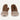 A pair of brown adult sheepskin mittens with rolled cuffs and visible fur lining.